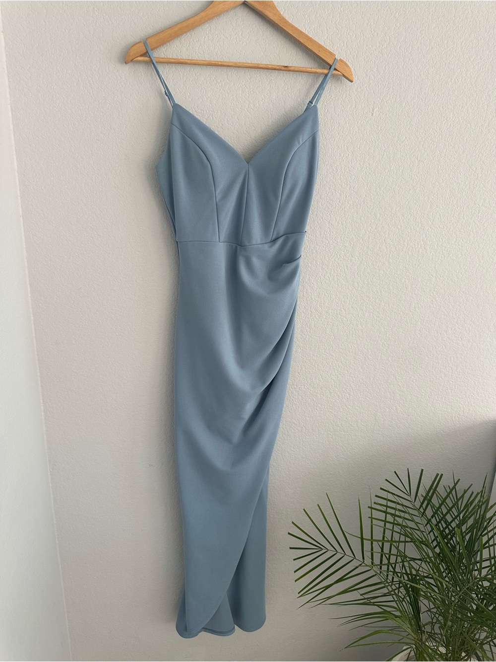 Windsor Dusty Blue Maxi Slip Dress with Draped Side